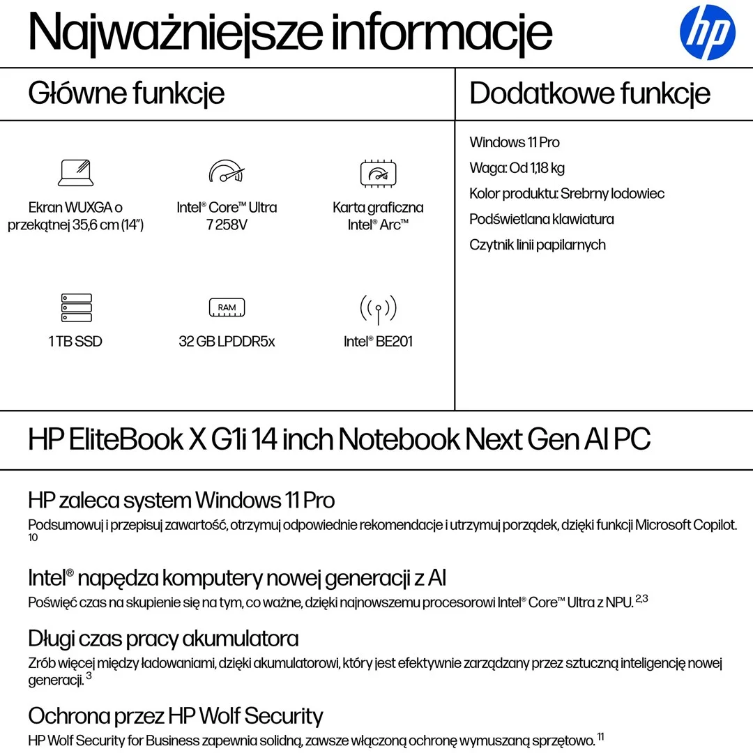 HP EliteBook X G1i Ultra 7 258V 14.0"WUXGA IPS 800nits HP Sure View AG 32GB LPDDR5 SSD1TB Intel Arc 5G Cam IR 5.0Mpx AI 68Wh W11Pro 3Y Onsite - Image 4